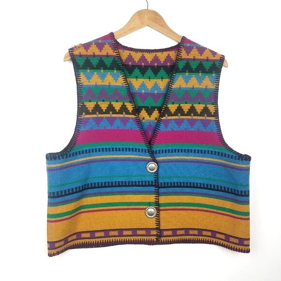 Vintage | Colorful Eagle River Southwest Style Vest Wool Blend - Picture 1 of 7